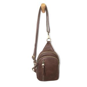 Skyler Sling Bag Vegan Leather, Ziered Closure, Brass Plated Hardware, B)
